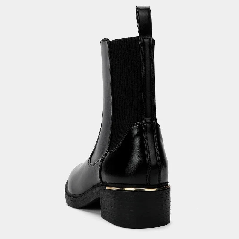 Luxury Designer Knit Leather Splicing Ankle Boots