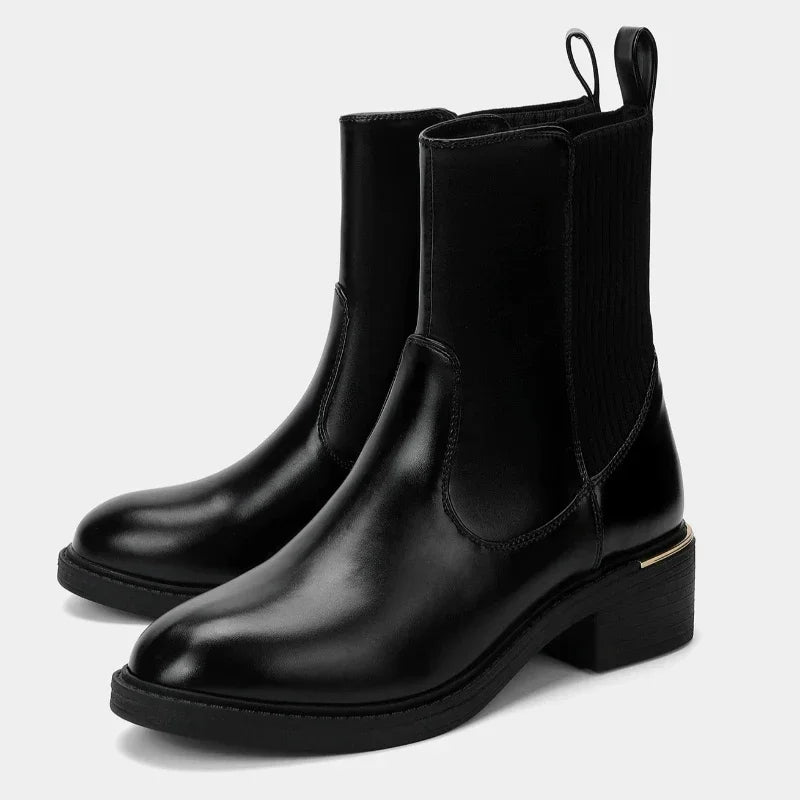 Luxury Designer Knit Leather Splicing Ankle Boots