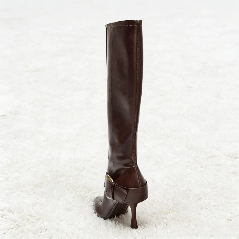 Luxury Metal Belt Buckle Decoration Knee Boots