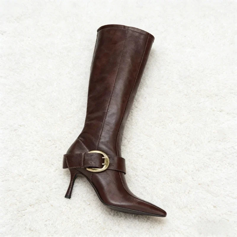 Luxury Metal Belt Buckle Decoration Knee Boots