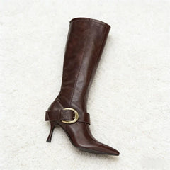 Luxury Metal Belt Buckle Decoration Knee Boots