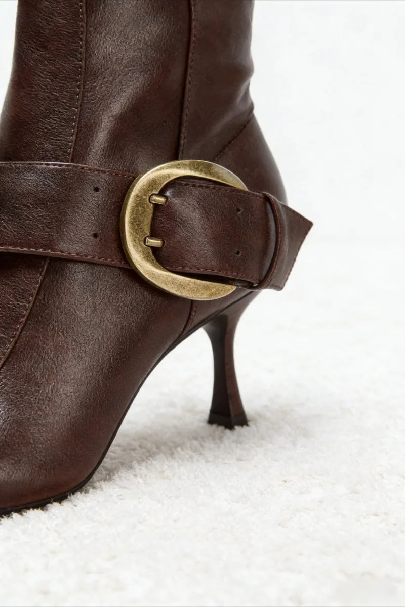 Luxury Metal Belt Buckle Decoration Knee Boots