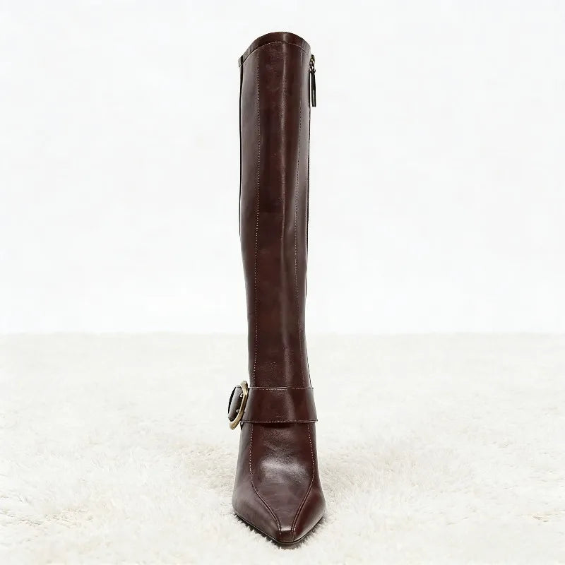 Luxury Metal Belt Buckle Decoration Knee Boots