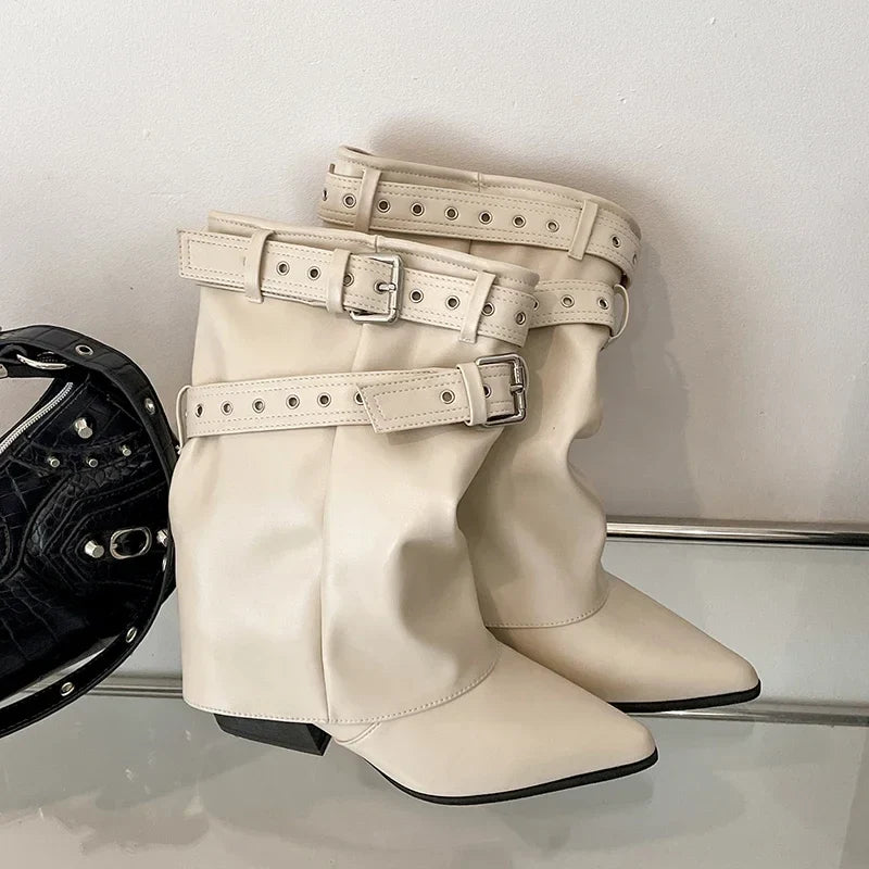 Luxury Metal Buckle Decorated Ankle Boots