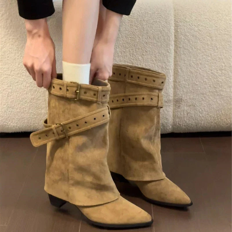 Luxury Metal Buckle Decorated Ankle Boots