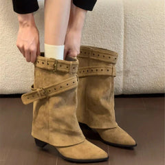 Luxury Metal Buckle Decorated Ankle Boots