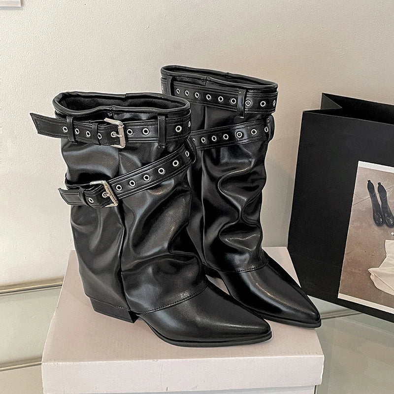 Luxury Metal Buckle Decorated Ankle Boots