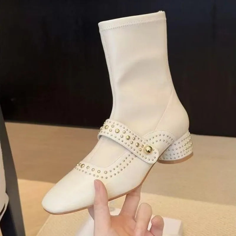 Luxury Metal Rivet Decoration Design Ankle Boots