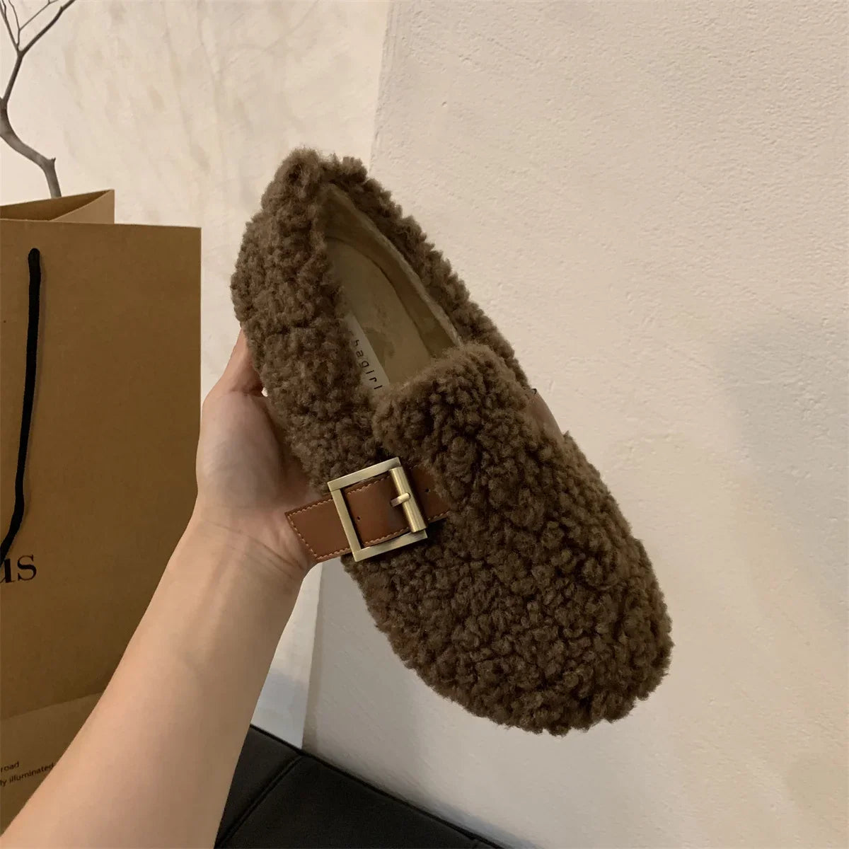 Luxury Sheep Fur Lined Loafers Women Lambswool Shoes