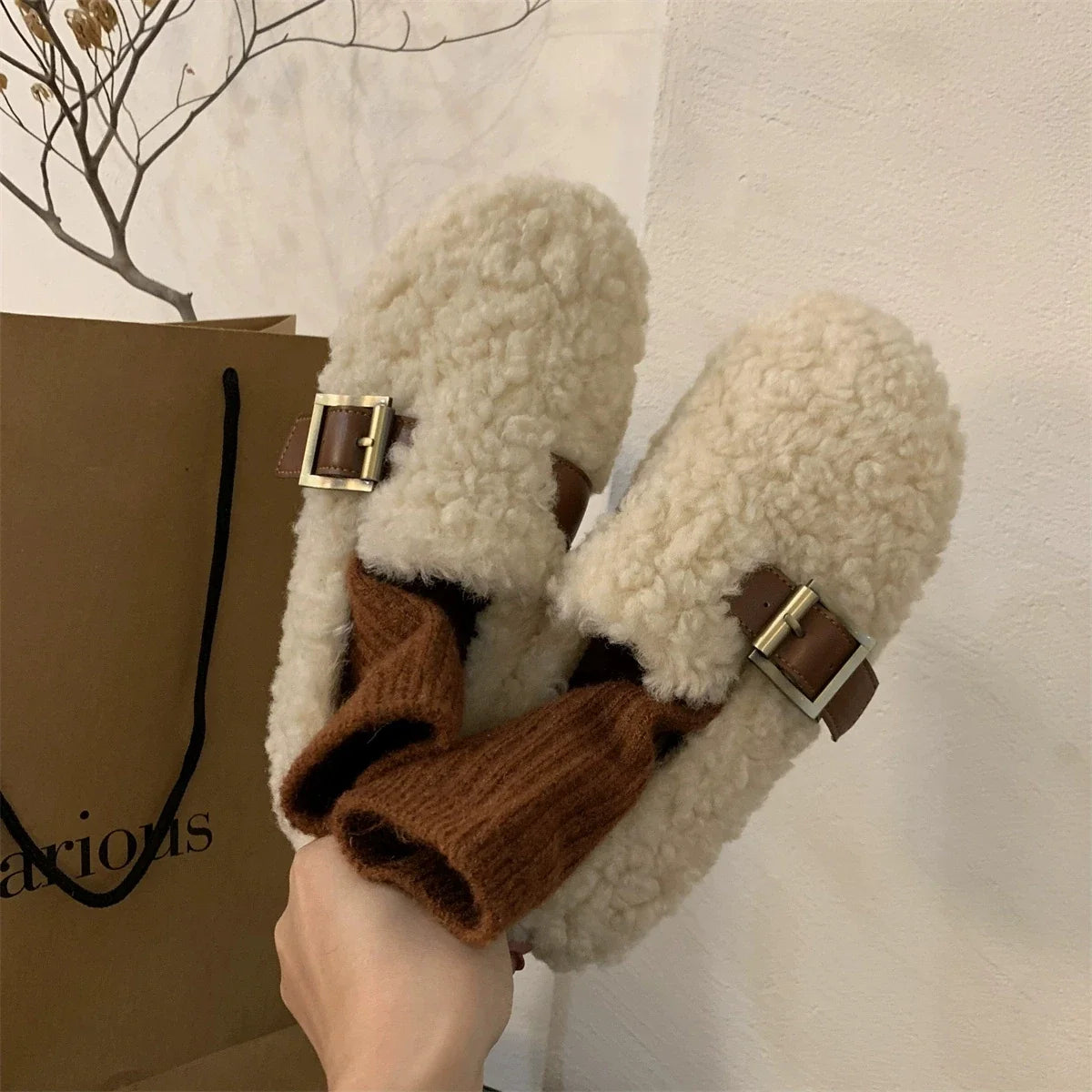Luxury Sheep Fur Lined Loafers Women Lambswool Shoes