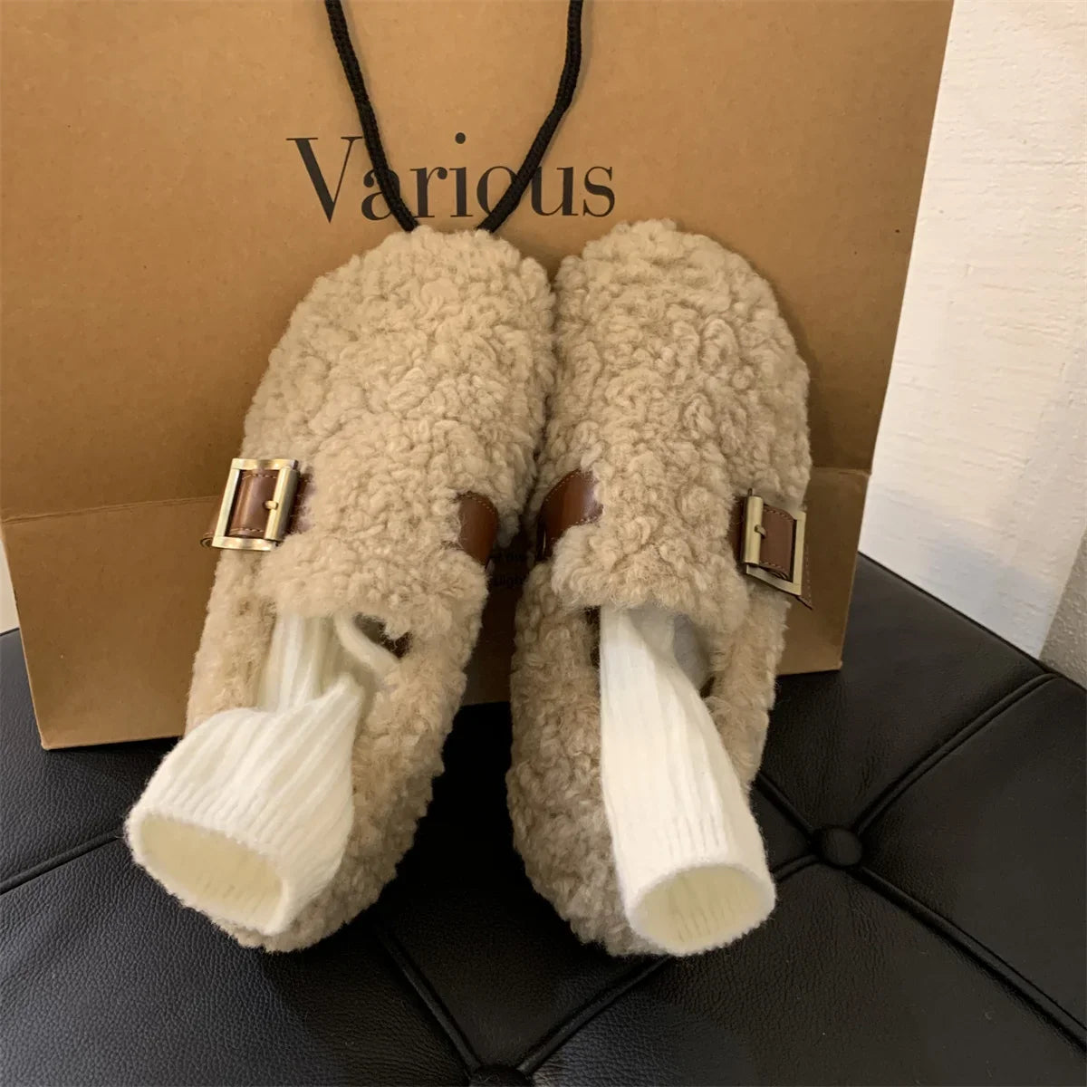 Luxury Sheep Fur Lined Loafers Women Lambswool Shoes