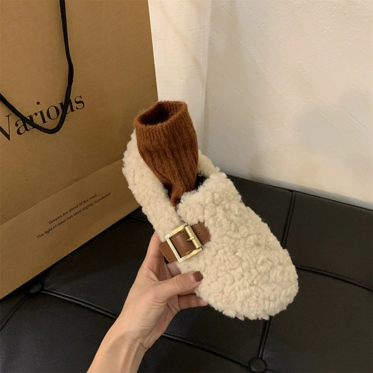Luxury Sheep Fur Lined Loafers Women Lambswool Shoes