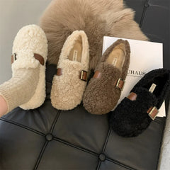 Luxury Sheep Fur Lined Loafers Women Lambswool Shoes