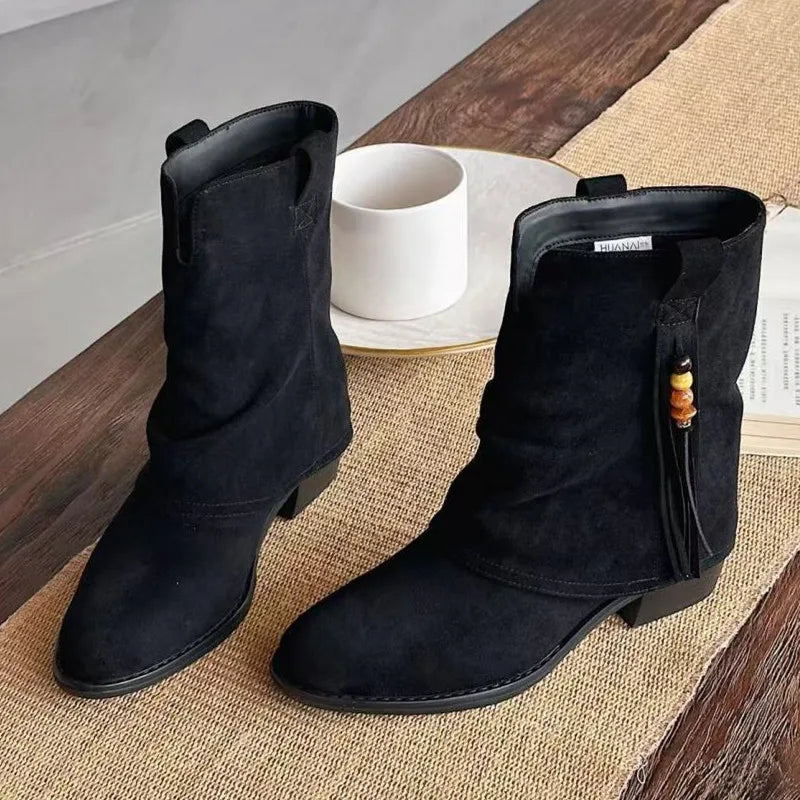 Luxury String Bead Fringe Decorate Design Ankle Boots