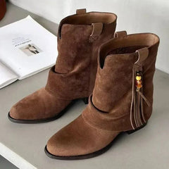 Luxury String Bead Fringe Decorate Design Ankle Boots