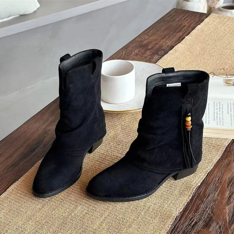 Luxury String Bead Fringe Decorate Design Ankle Boots