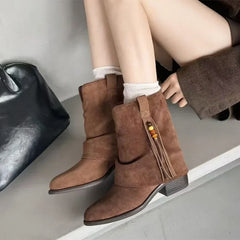 Luxury String Bead Fringe Decorate Design Ankle Boots
