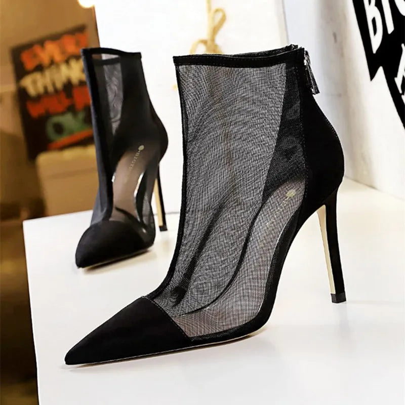 Mesh Hollow Ankle Boots