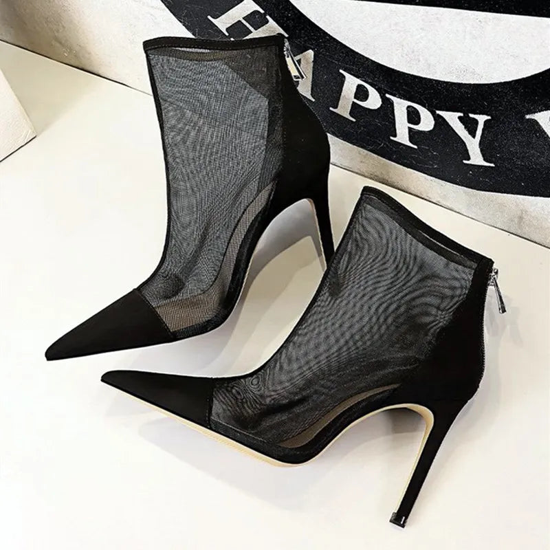 Mesh Hollow Ankle Boots