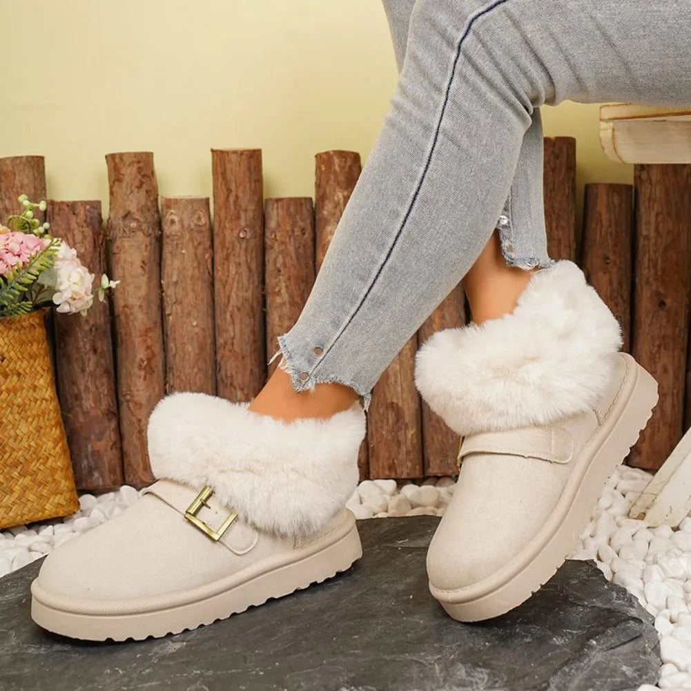 Metal Belt Buckle Snow Boots