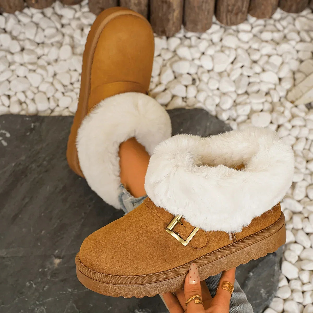Metal Belt Buckle Snow Boots
