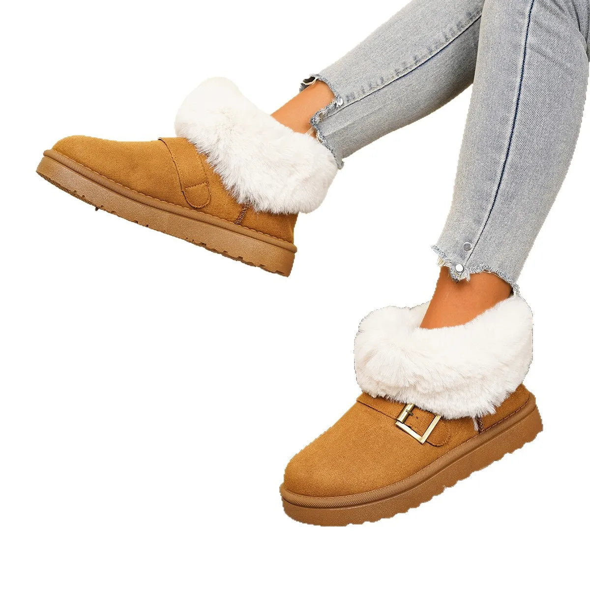 Metal Belt Buckle Snow Boots