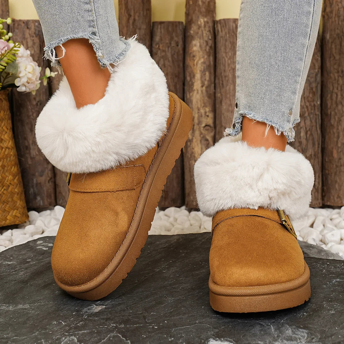 Metal Belt Buckle Snow Boots
