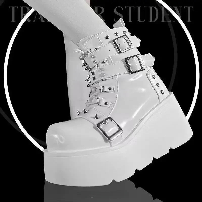 Metal Chain Patent Leather Punk Ankle Boots