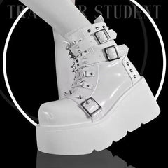 Metal Chain Patent Leather Punk Ankle Boots
