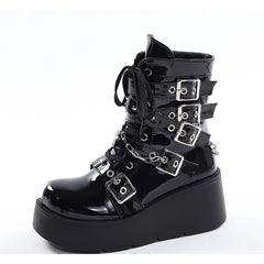 Metal Chain Patent Leather Punk Ankle Boots