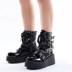 Metal Chain Patent Leather Punk Ankle Boots
