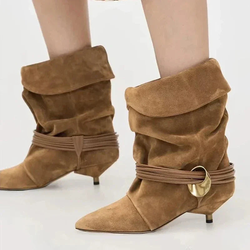Metal Embellished Nubuck Ankle Boots