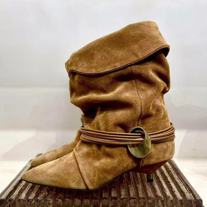 Metal Embellished Nubuck Ankle Boots