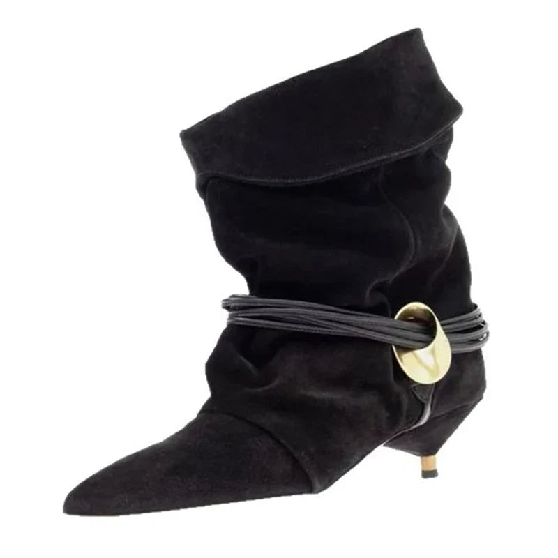 Metal Embellished Nubuck Ankle Boots