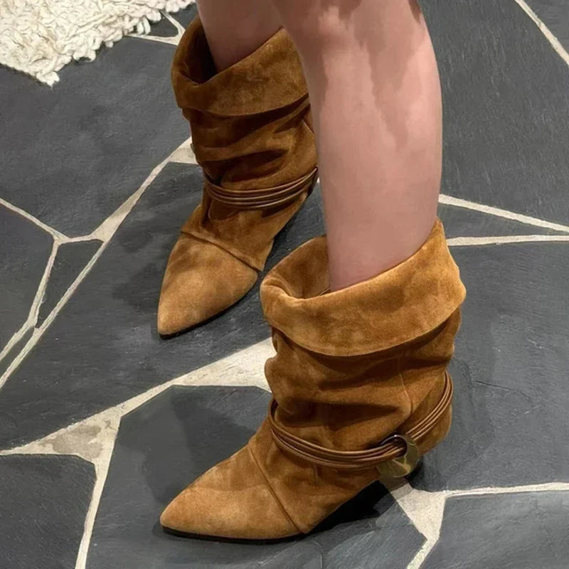Metal Embellished Nubuck Ankle Boots