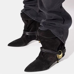 Metal Embellished Nubuck Ankle Boots
