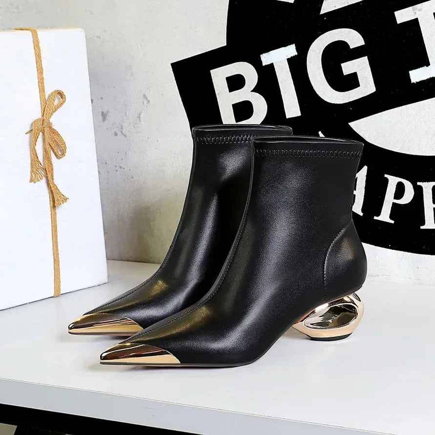 Metal Hollow Heel Short Boots