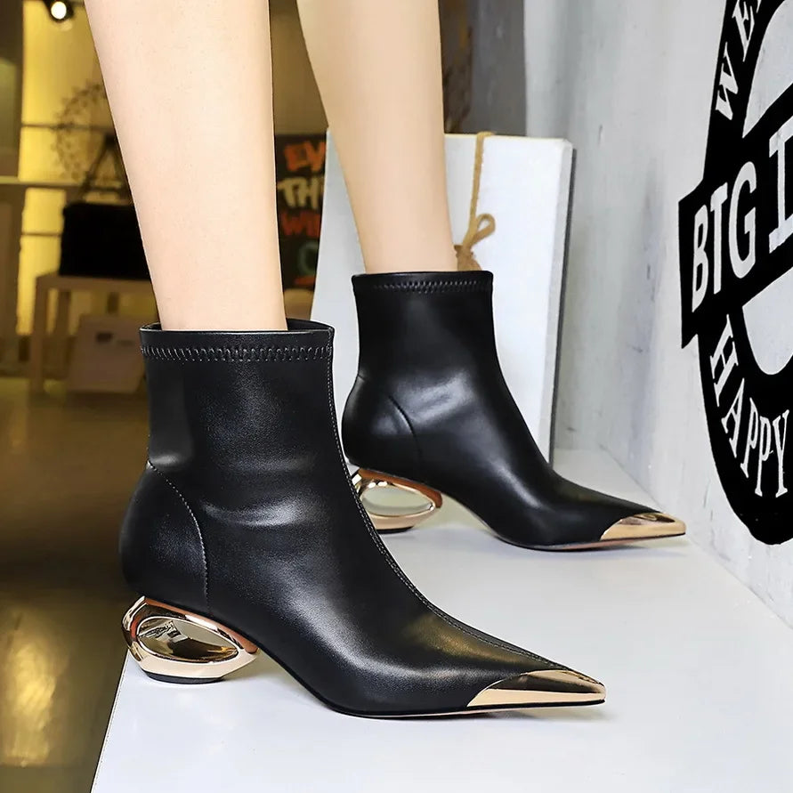 Metal Hollow Heel Short Boots