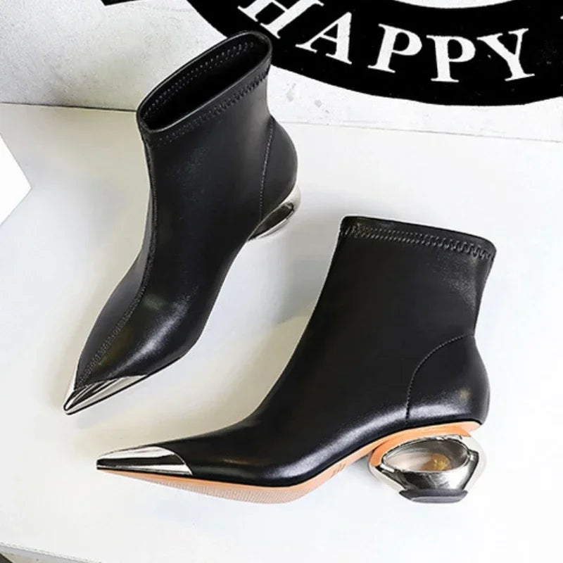 Metal Hollow Heel Short Boots
