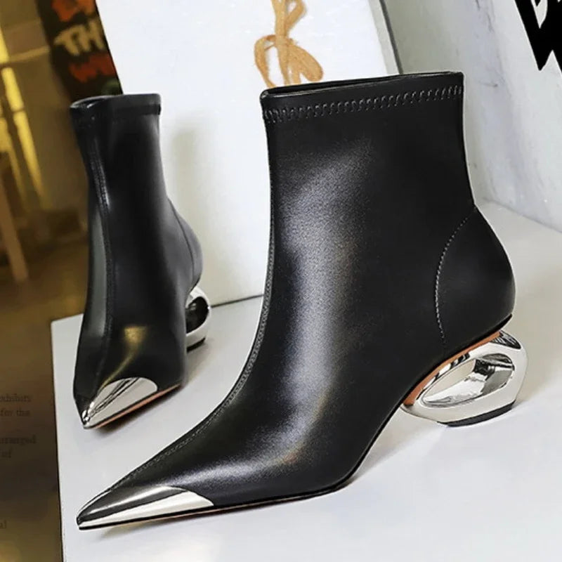 Metal Hollow Heel Short Boots