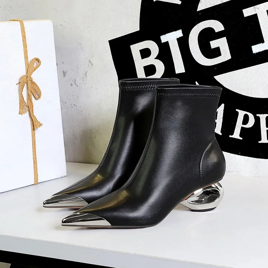 Metal Hollow Heel Short Boots