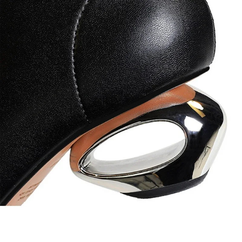 Metal Hollow Heel Short Boots