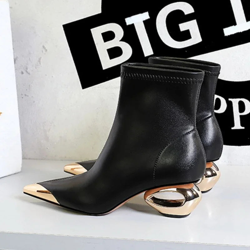 Metal Hollow Heel Short Boots