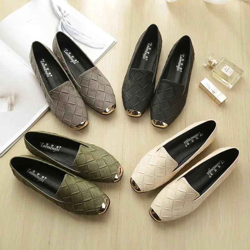 Metal Square Head Flat Sole Woman Shoes