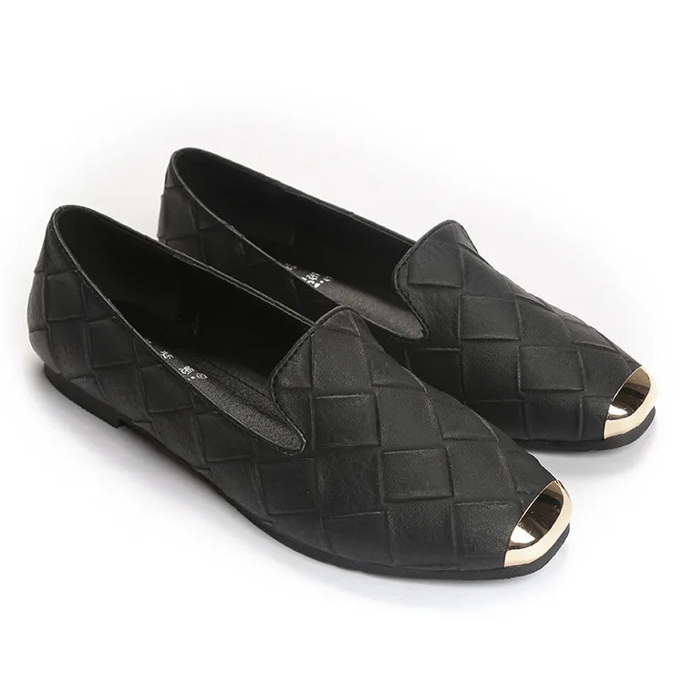 Metal Square Head Flat Sole Woman Shoes