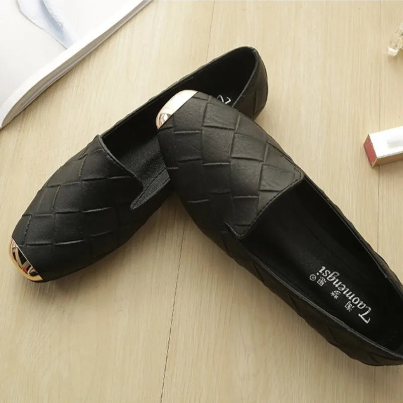 Metal Square Head Flat Sole Woman Shoes