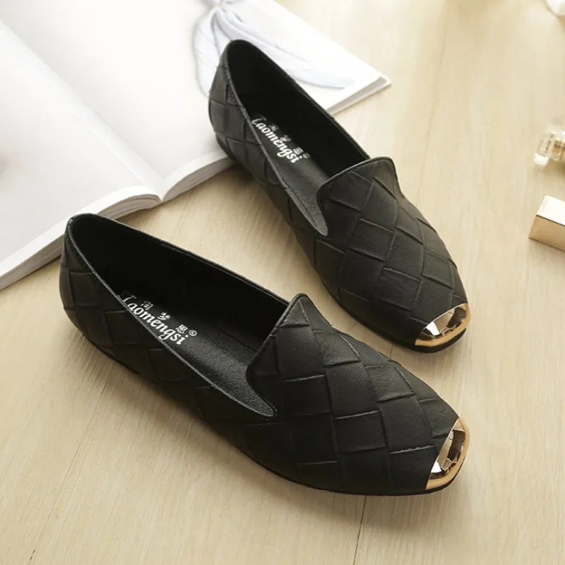 Metal Square Head Flat Sole Woman Shoes