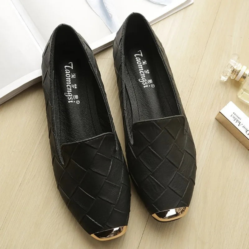 Metal Square Head Flat Sole Woman Shoes
