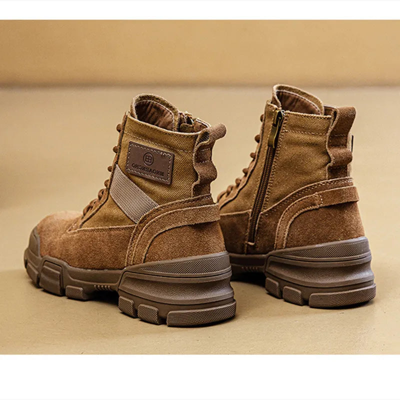 Brown Lace Up Cow Suede Ankle Boots