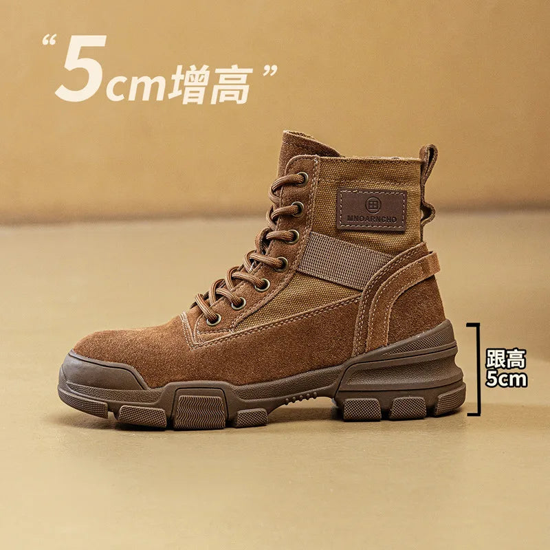 Brown Lace Up Cow Suede Ankle Boots